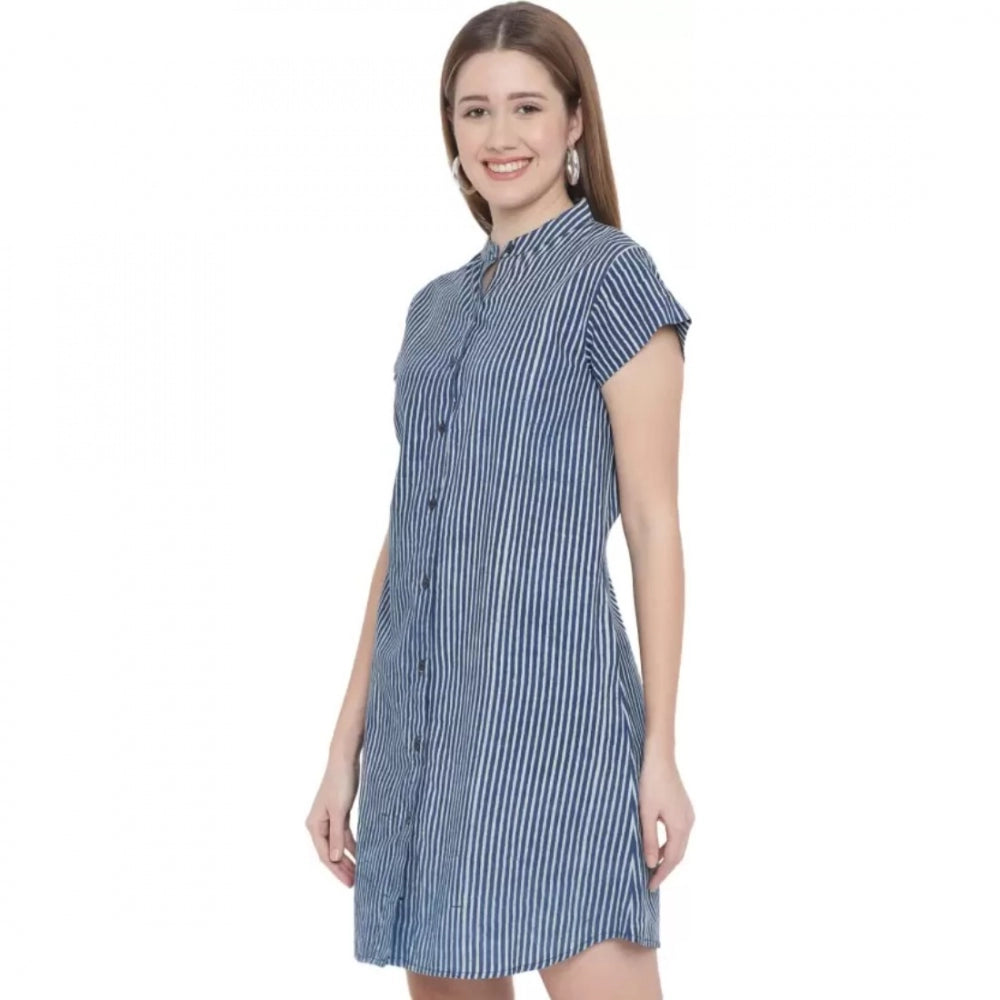 Women's Shirt Blue Dress (Color:Blue, Material:Pure Cotton)