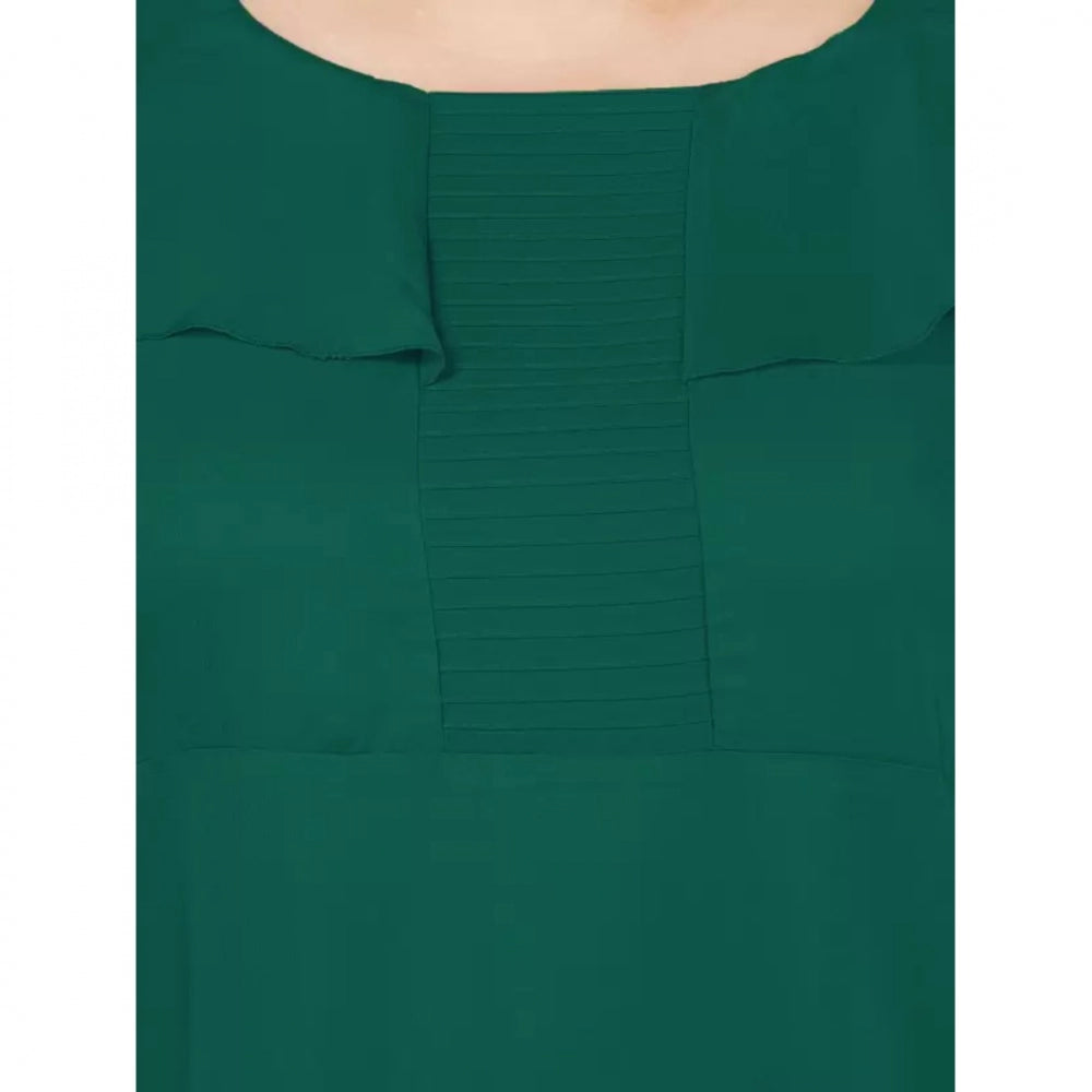 Women's Fit And Flare Green Dress (Color:Green, Material:Polyester)