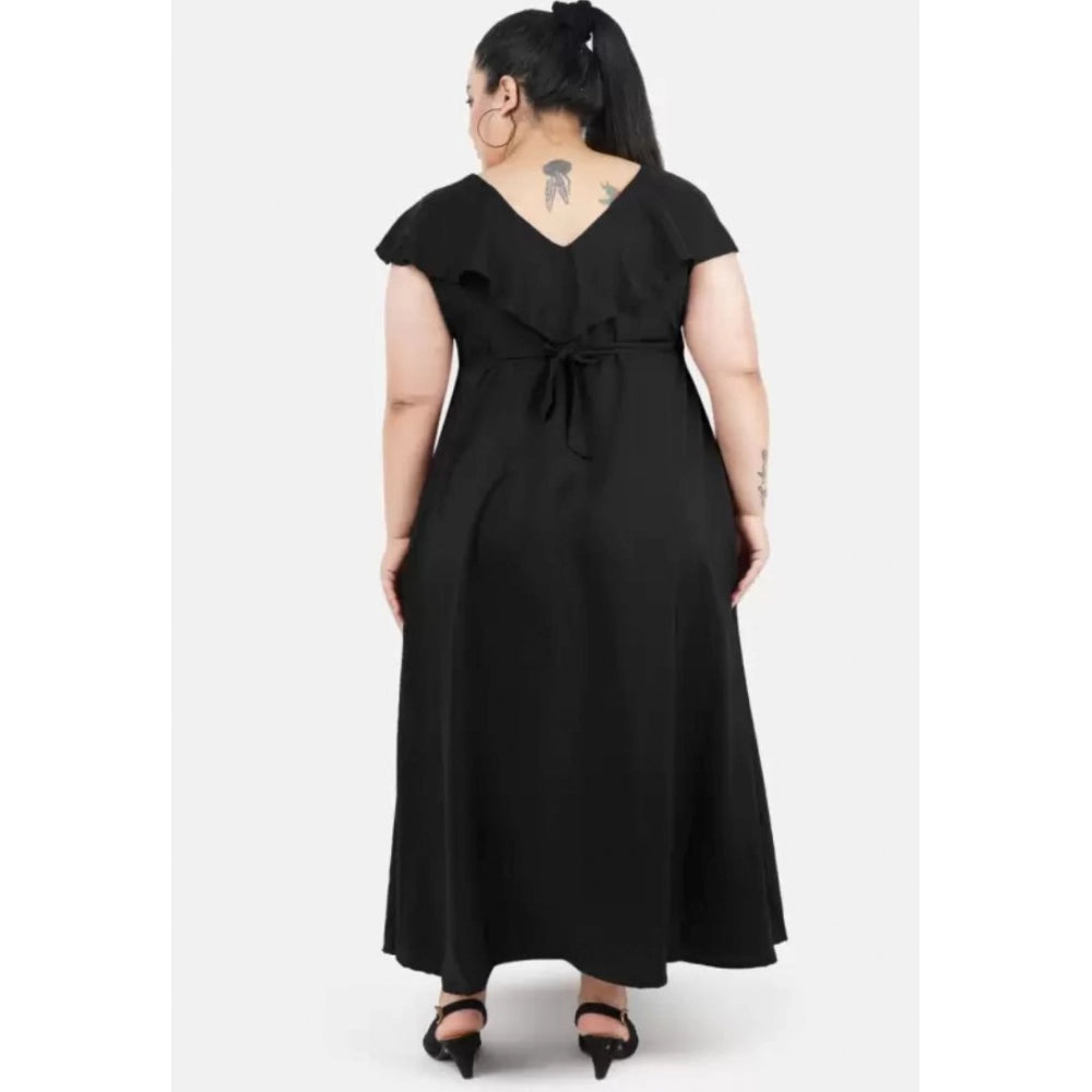 Women's Fit And Flare Black Dress (Color:Black, Material:Polyester)