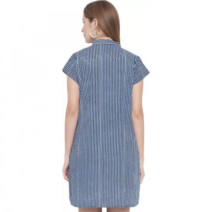 Women's Shirt Blue Dress (Color:Blue, Material:Pure Cotton)