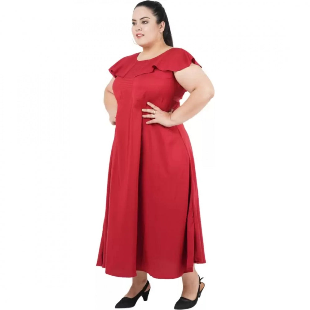 Women's Fit And Flare Maroon Dress (Color:Maroon, Material:Polyester)