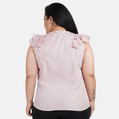 Women's Casual Flared Sleeve Printed Pink Top (Color:Pink, Material:Crepe)