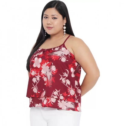 Women's Casual Floral Print Red Top (Color:Red, Material:Polyester)