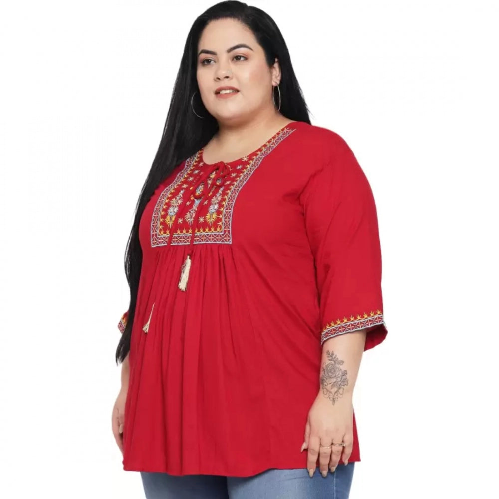 Women's Casual Embroidered Maroon Top (Color:Maroon, Material:Rayon)