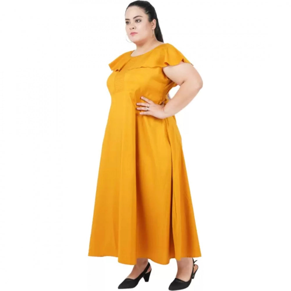 Women's Fit And Flare Yellow Dress (Color:Yellow, Material:Polyester)