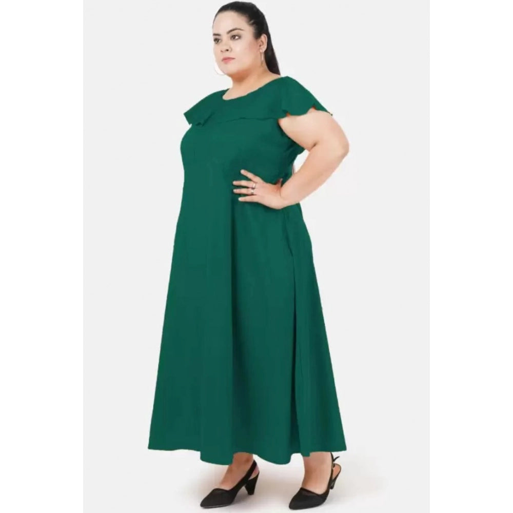 Women's Fit And Flare Green Dress (Color:Green, Material:Polyester)