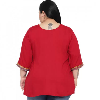 Women's Casual Embroidered Maroon Top (Color:Maroon, Material:Rayon)