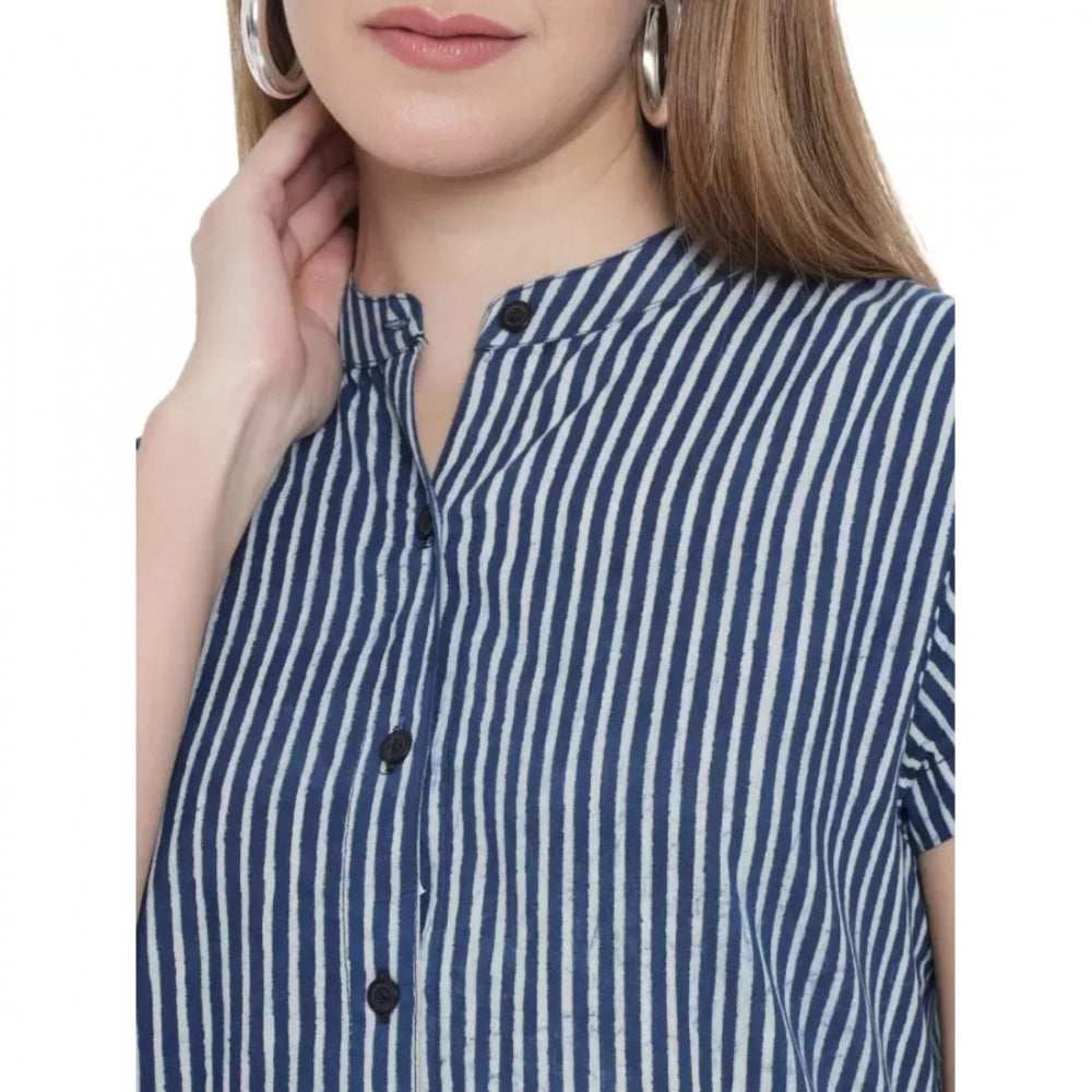 Women's Shirt Blue Dress (Color:Blue, Material:Pure Cotton)