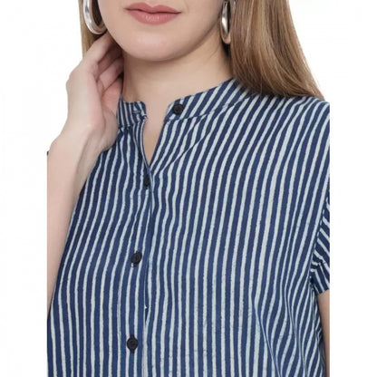 Women's Shirt Blue Dress (Color:Blue, Material:Pure Cotton)