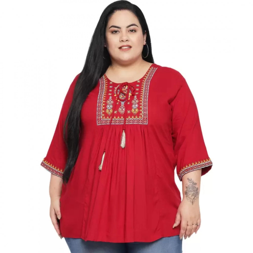 Women's Casual Embroidered Maroon Top (Color:Maroon, Material:Rayon)