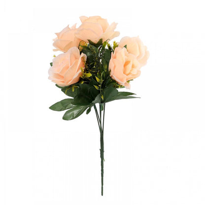 Artificial Flowers Bunch Bouquet Of 5 Roses For Home Decoration (Peach, Material:Silk, Polyester)