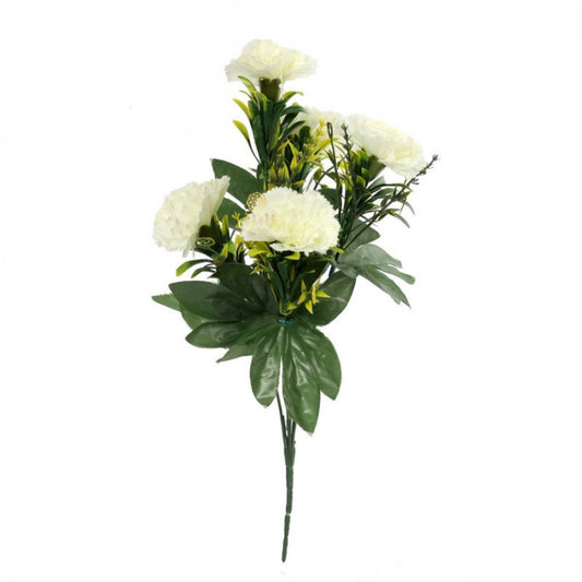 Artificial Flowers Bunch Bouquet Of 5 Carnations For Home Decoration (White, Material:Silk, Polyester)