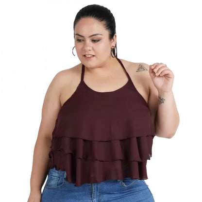 Women's Casual Shoulder Strap Solid Maroon Top (Color:Maroon, Material:Poly Crepe)