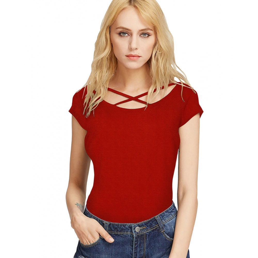 Women's Western Wear Hosiery T Shirts (Red)