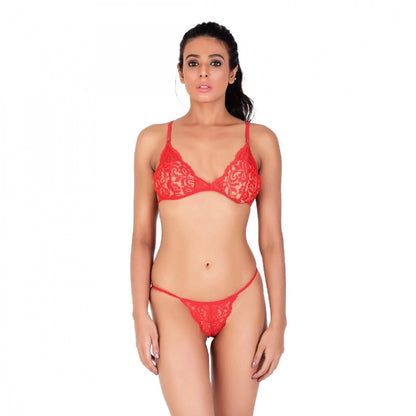 Women's Lace Special Moment Tanga Lingerie Bra Panty Set (Red)