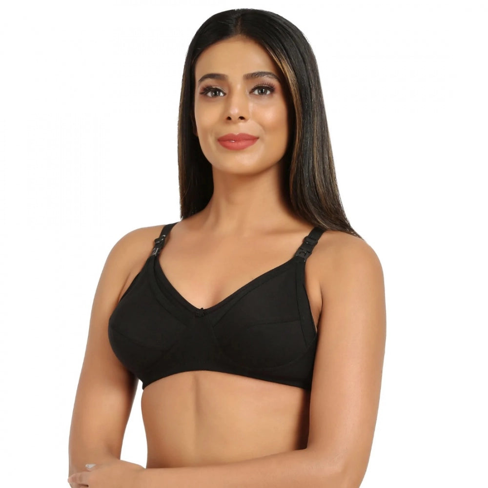 Women's Cotton Blend Mother Care Full Coverage Feeding Bra Non Padded (Black)