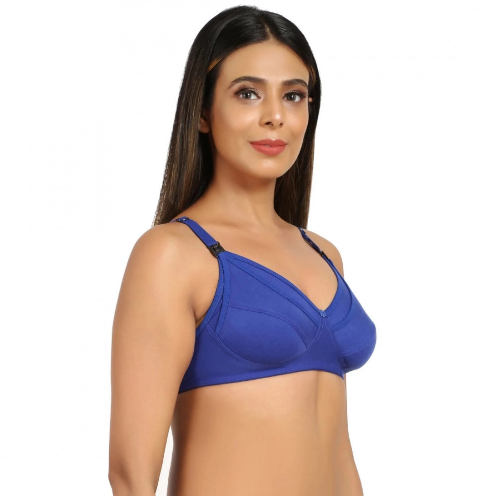 Women's Cotton Blend Mother Care Full Coverage Feeding Bra Non Padded (Blue)