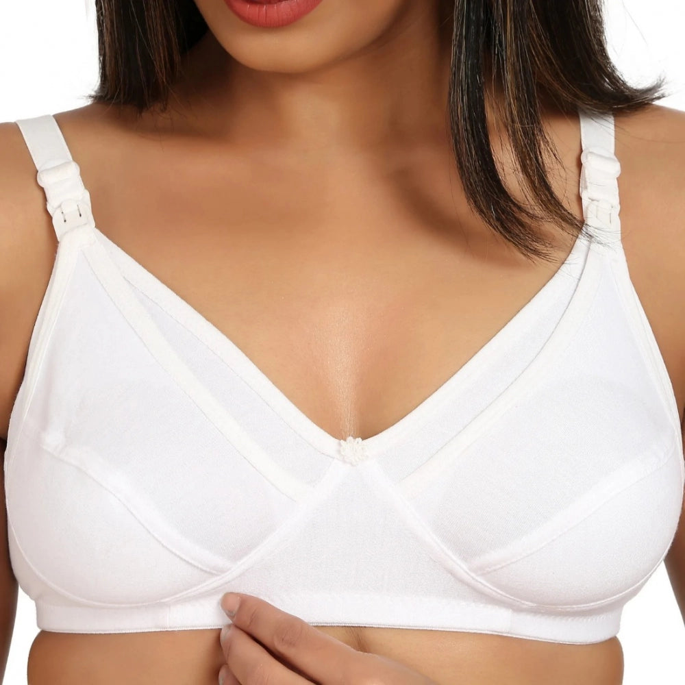 Women's Cotton Blend Mother Care Full Coverage Feeding Bra Non Padded (White)