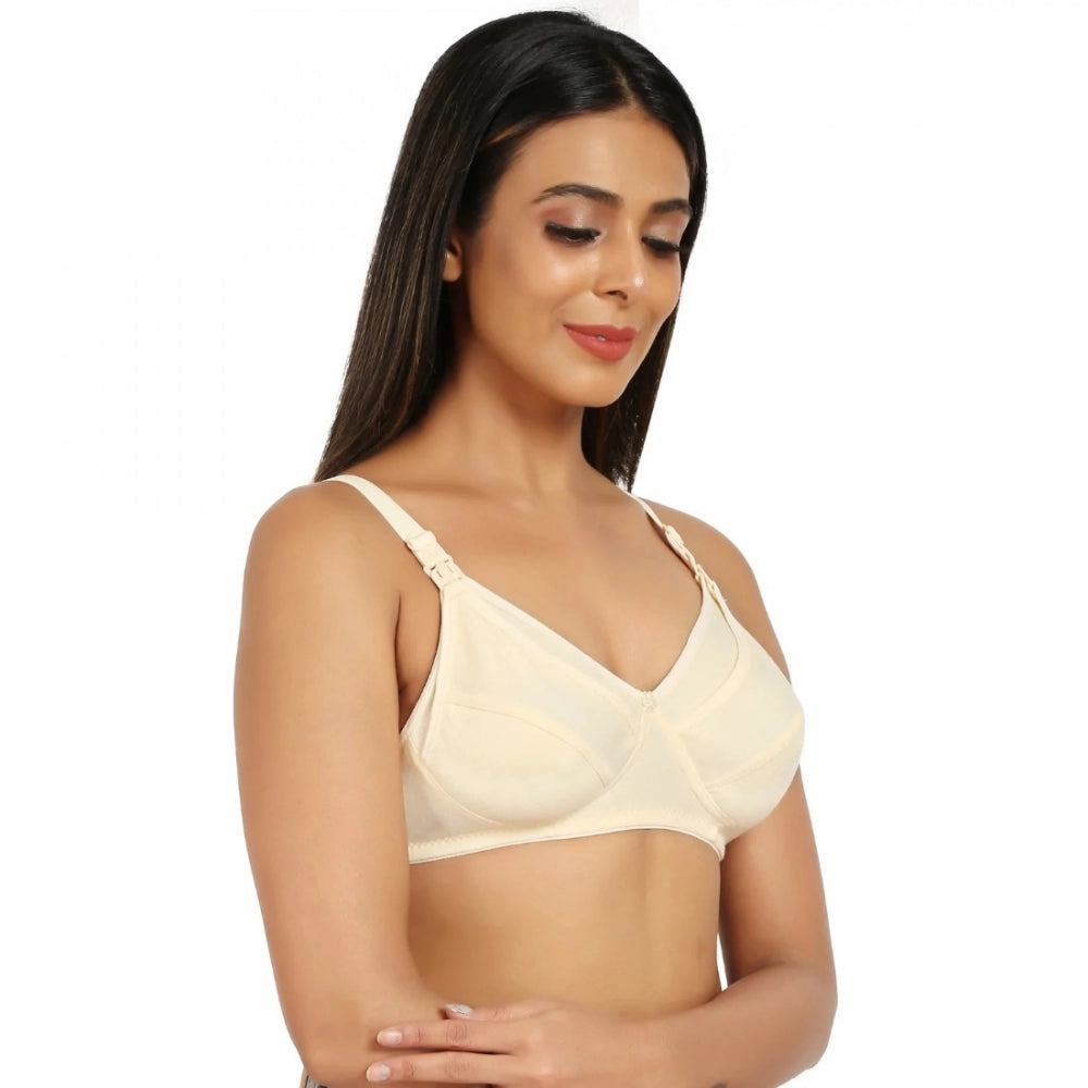 Women's Cotton Blend Mother Care Full Coverage Feeding Bra Non Padded (Skin)