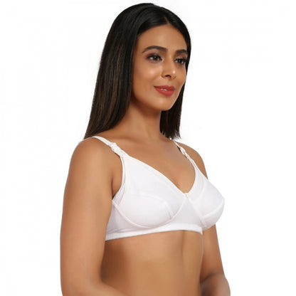 Women's Cotton Blend Mother Care Full Coverage Feeding Bra Non Padded (White)