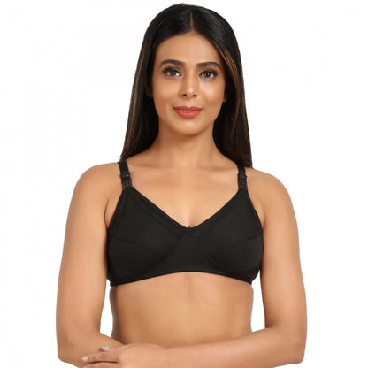 Women's Cotton Blend Mother Care Full Coverage Feeding Bra Non Padded (Black)