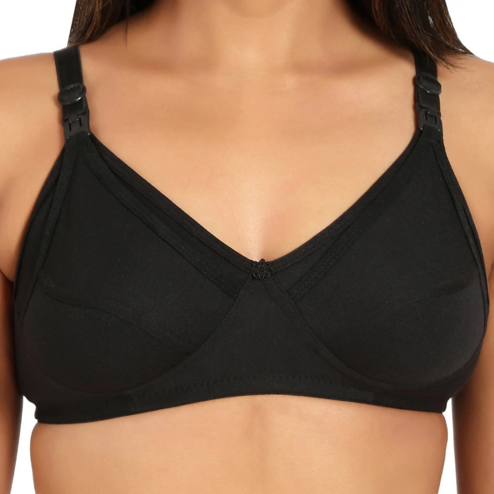 Women's Cotton Blend Mother Care Full Coverage Feeding Bra Non Padded (Black)