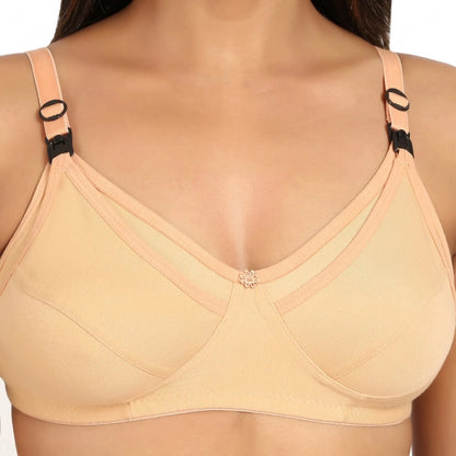 Women's Cotton Blend Mother Care Full Coverage Feeding Bra Non Padded (Sandalwood)