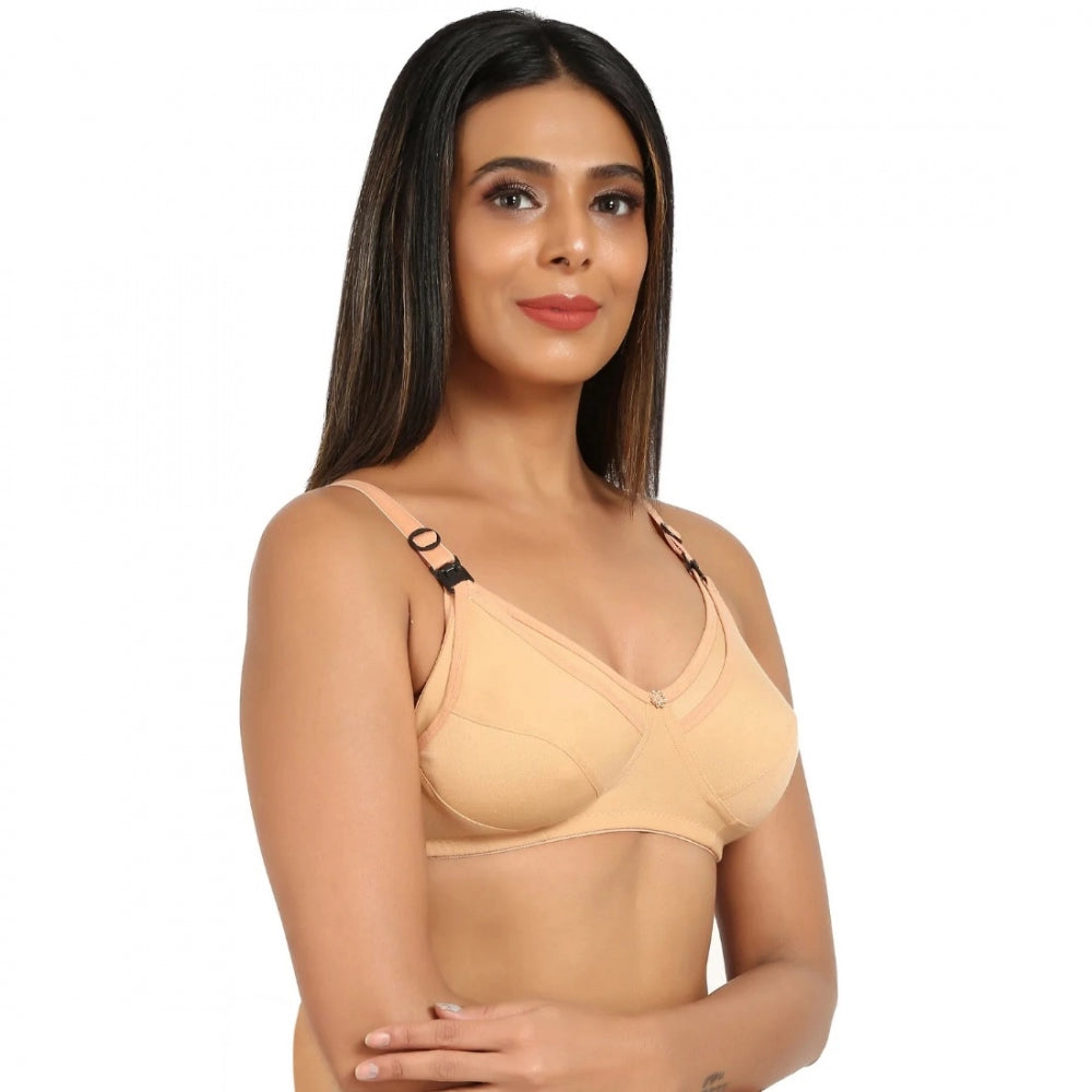 Women's Cotton Blend Mother Care Full Coverage Feeding Bra Non Padded (Sandalwood)