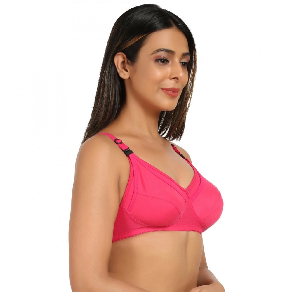 Women's Cotton Blend Mother Care Full Coverage Feeding Bra Non Padded (Dark Pink)