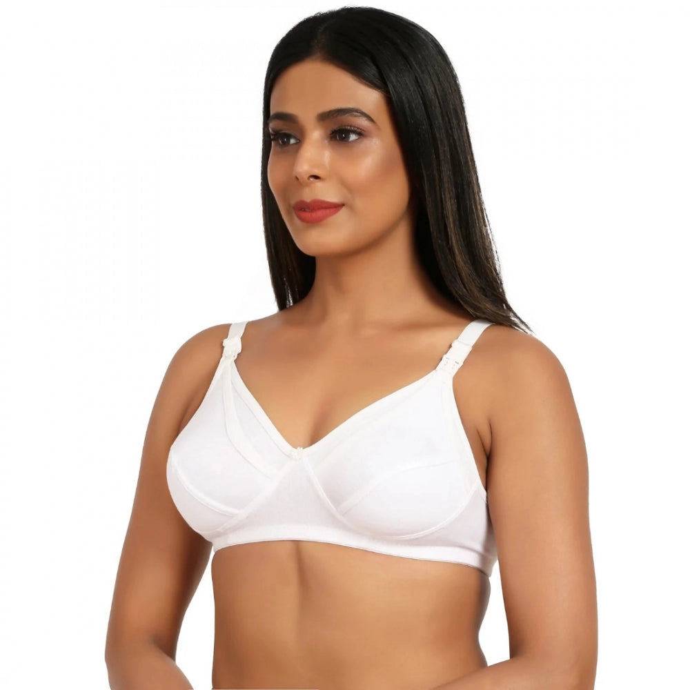 Women's Cotton Blend Mother Care Full Coverage Feeding Bra Non Padded (White)