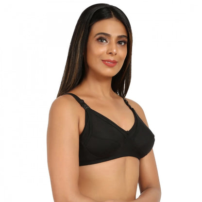 Women's Cotton Blend Mother Care Full Coverage Feeding Bra Non Padded (Black)