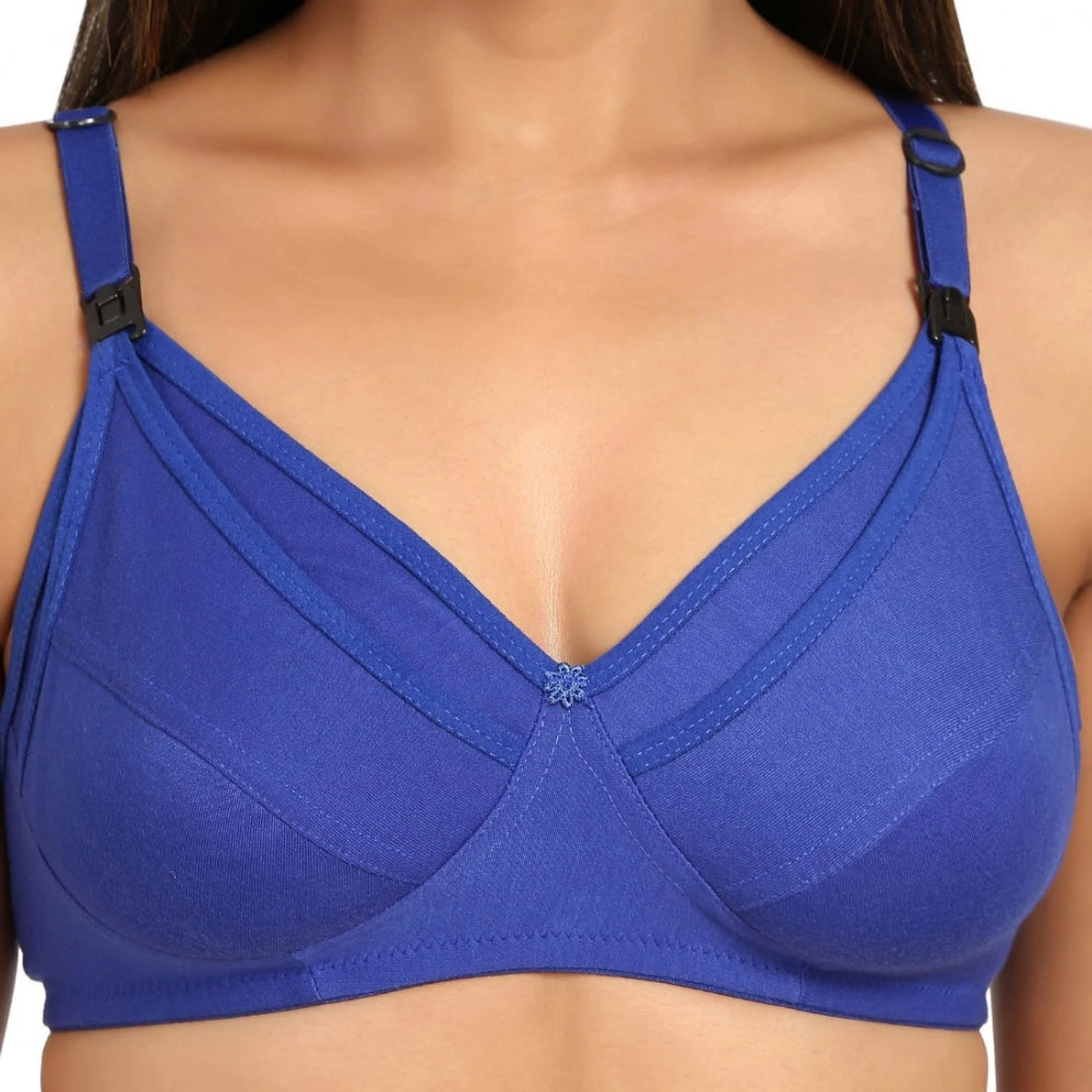 Women's Cotton Blend Mother Care Full Coverage Feeding Bra Non Padded (Blue)