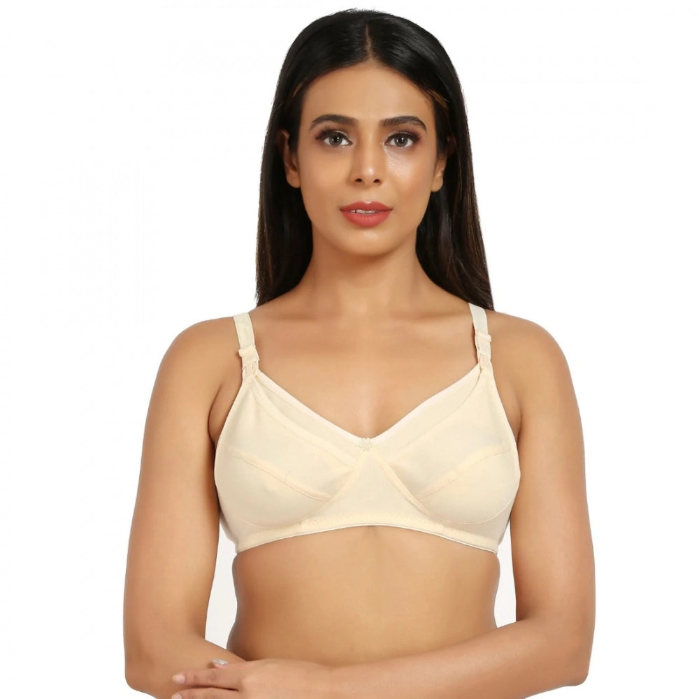 Women's Cotton Blend Mother Care Full Coverage Feeding Bra Non Padded (Skin)