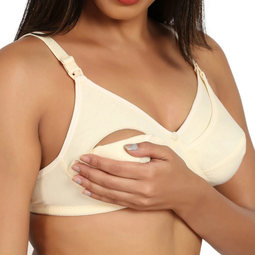 Women's Cotton Blend Mother Care Full Coverage Feeding Bra Non Padded (Skin)