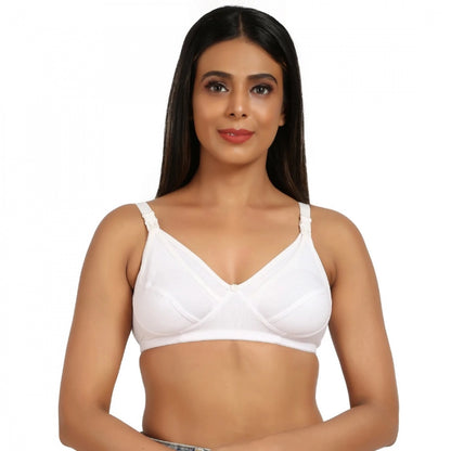 Women's Cotton Blend Mother Care Full Coverage Feeding Bra Non Padded (White)