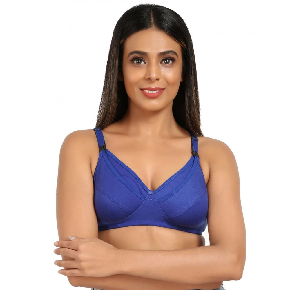 Women's Cotton Blend Mother Care Full Coverage Feeding Bra Non Padded (Blue)