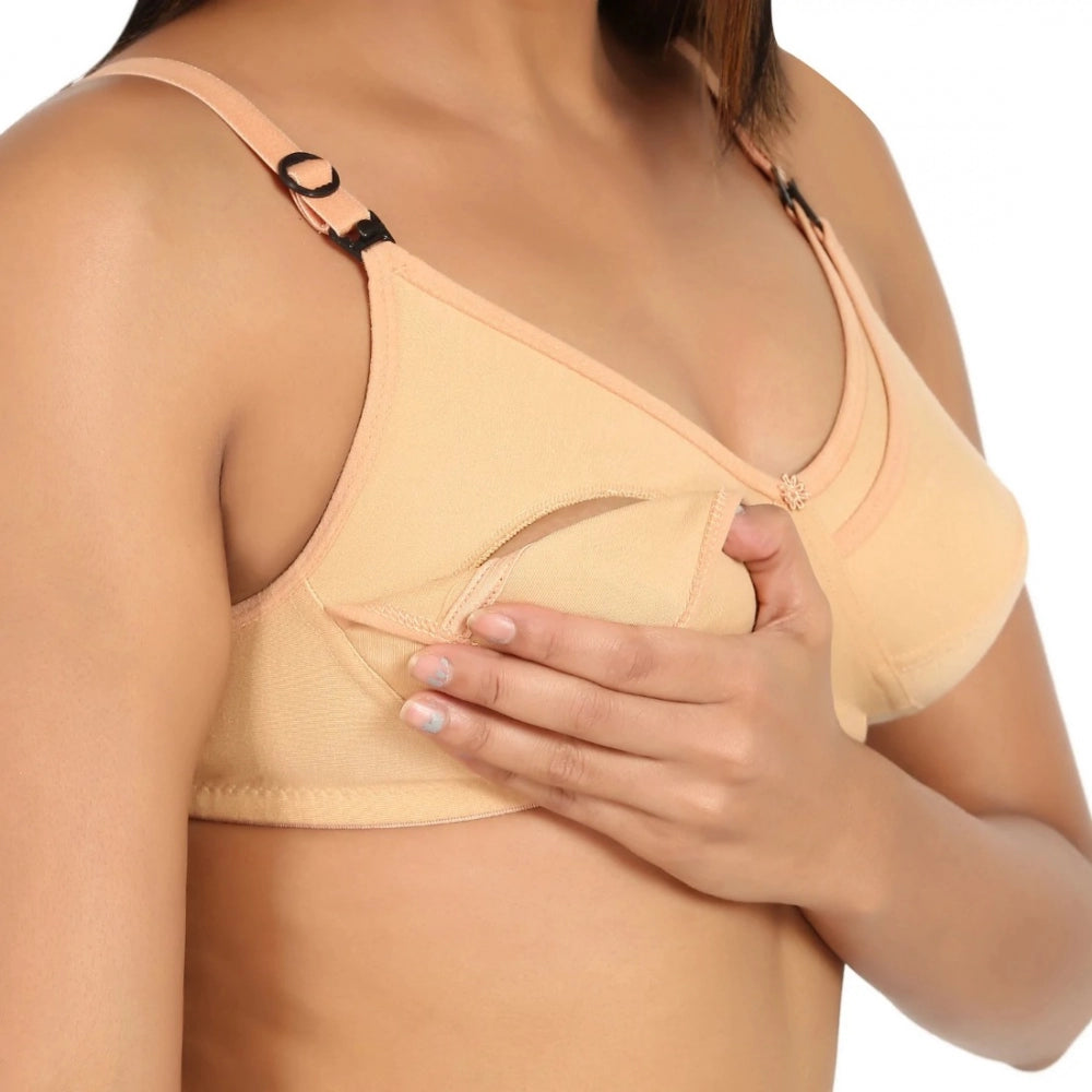 Women's Cotton Blend Mother Care Full Coverage Feeding Bra Non Padded (Sandalwood)