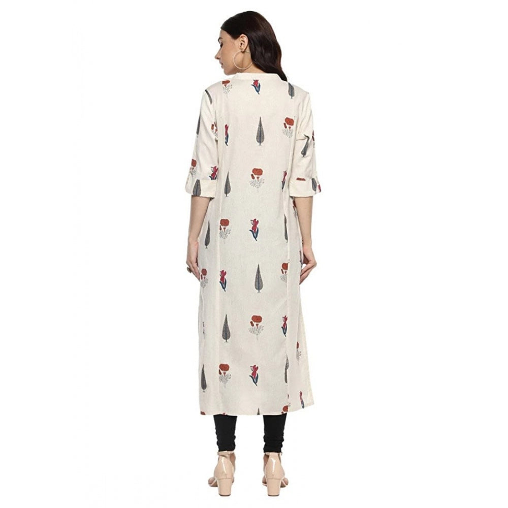 Generic Women's Khadi Printed A Line Kurti (Off White, Khadi)