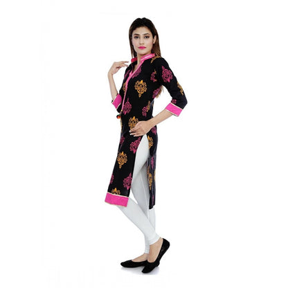 Generic Women's Cotton Printed Solid Kurti (Black, Pink, Cotton)