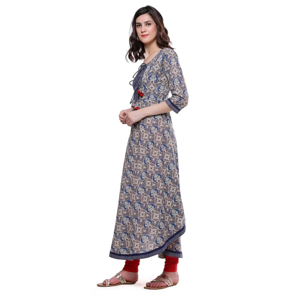 Generic Women's Cotton Printed Angrakha Kurti (Multicolor, Cotton)