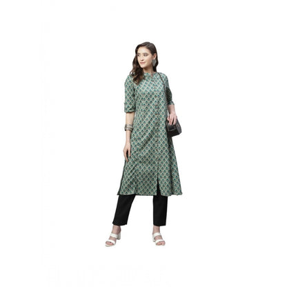 Generic Women's Cotton Printed Flex Kurti (Green, Cotton)