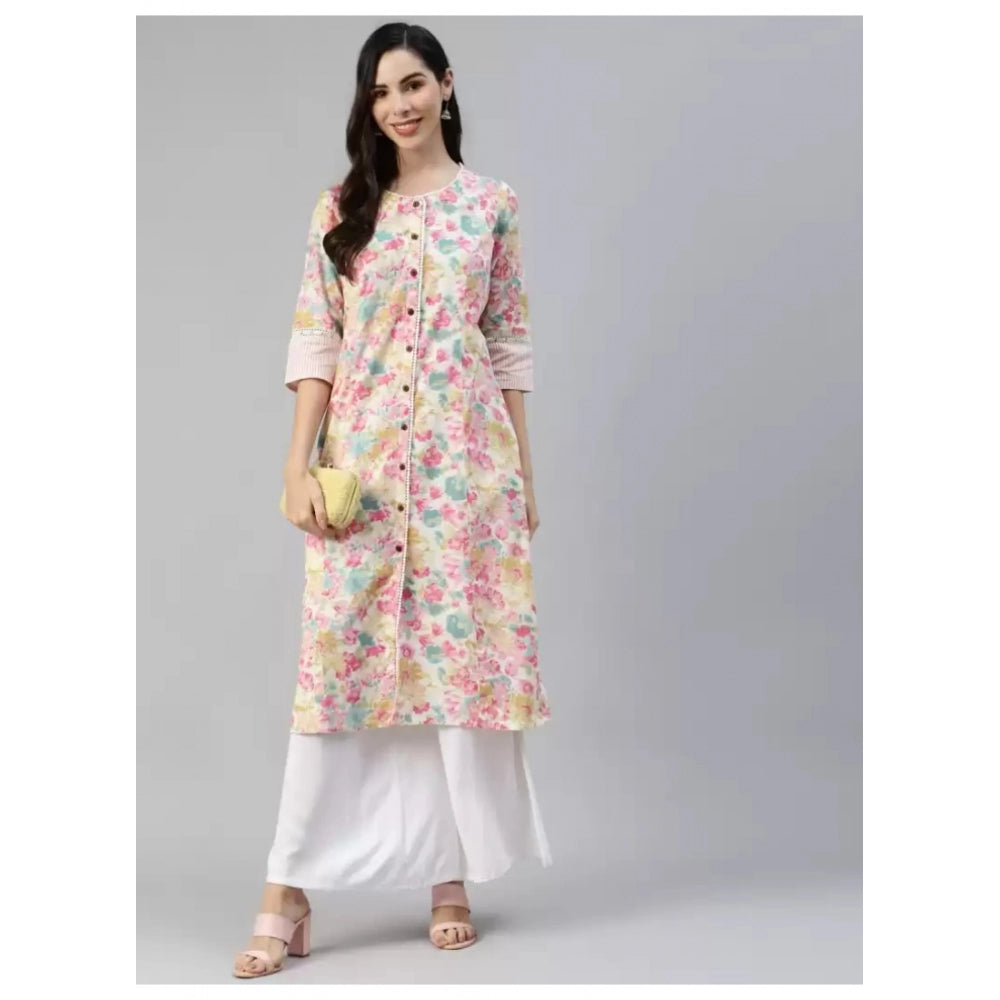 Generic Women's Cotton Printed  Straight Kurti (Multicolor, Cotton)