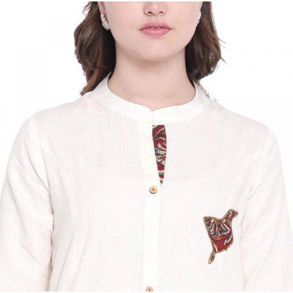 Generic Women's Khadi Printed A Line Kurti  (Off White, Khadi)