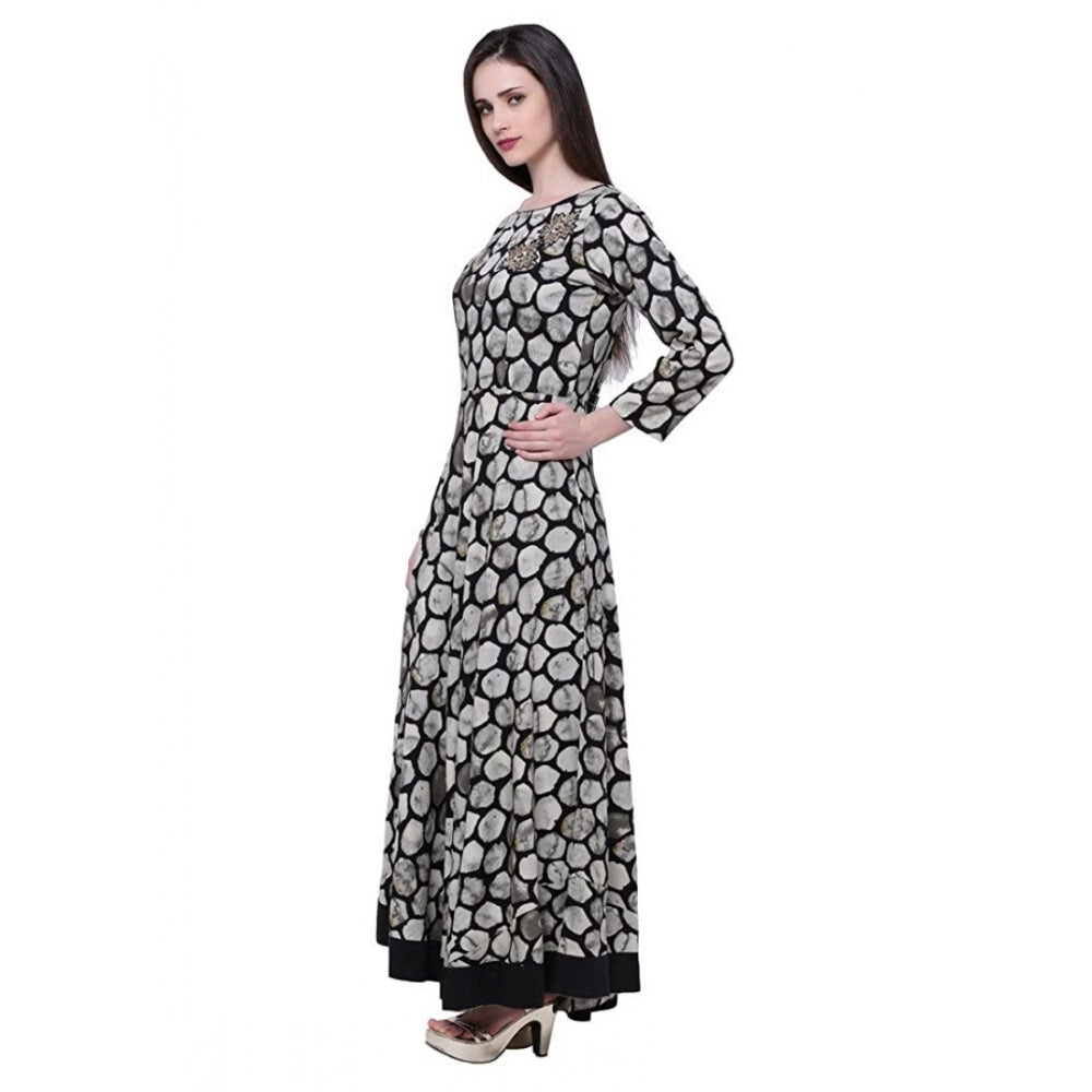 Women's Rayon Zari Zardozi Work Designer Floor Length Kurti (Black, Rayon)