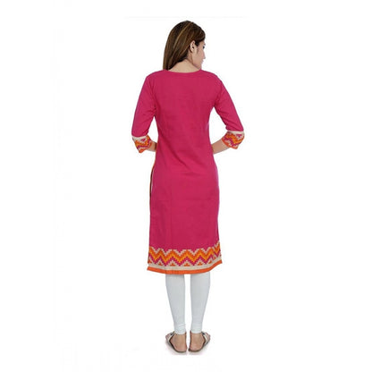 Generic Women's Cotton Embroidered Straight Kurti (Pink, Cotton)