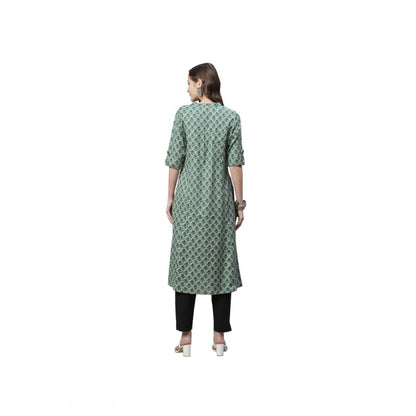 Generic Women's Cotton Printed Flex Kurti (Green, Cotton)