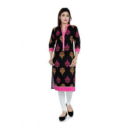 Generic Women's Cotton Printed Solid Kurti (Black, Pink, Cotton)