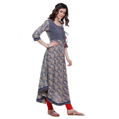 Generic Women's Cotton Printed Angrakha Kurti (Multicolor, Cotton)