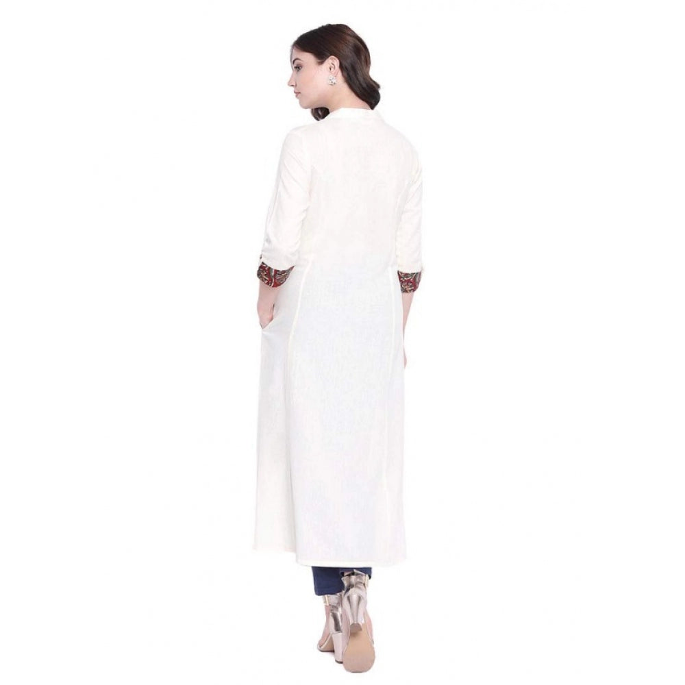 Generic Women's Khadi Printed A Line Kurti  (Off White, Khadi)