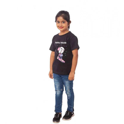 Generic Girls Cotton Snow Board Half Sleeve TShirt (Black)